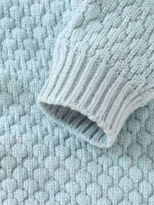 SHEIN 寶寶男孩純色倒馬襉針織連體衣 - 藍色 - 查看 3