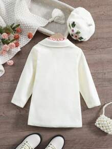 SHEIN Little Girls' Flower Embroidered Single-breasted Coat - White - View 2