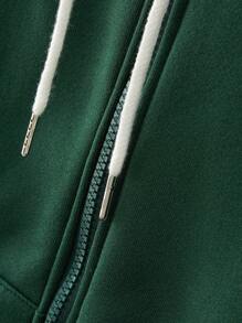 Manfinity Homme 男士前拉鍊連帽運動服帶運動褲 - 墨綠色 - 查看 4