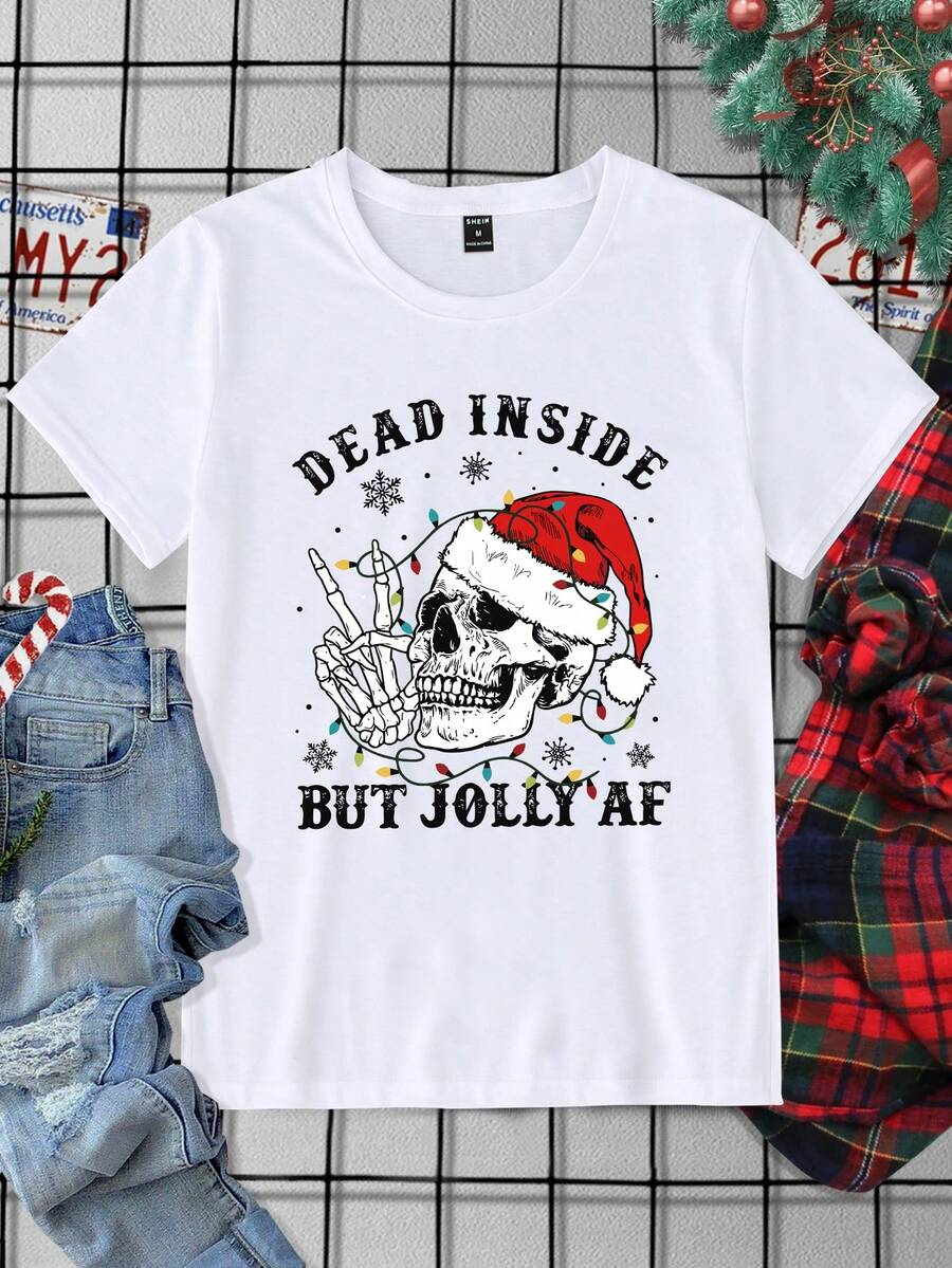 Nam 1 Miếng Giáng sinh & Đồ họa Khẩu hiệu Áo thun - trắng - Xem 1