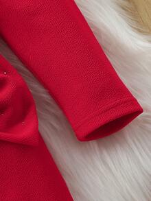 SHEIN 少女仿珍珠串珠大蝴蝶结连衣裙 - 紅色 - 查看 4