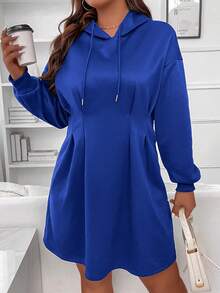 Flirla 大碼抽繩衛衣洋裝 - 藍色 - 查看 3