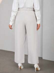 SHEIN Privé Plus Size Solid Color Wide Leg Pants - Light Grey - View 2