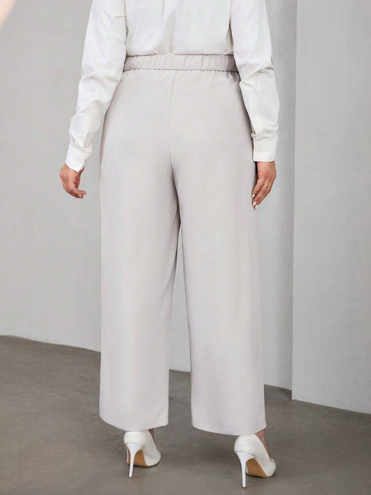 Plus Size Solid Color Wide Leg Pants