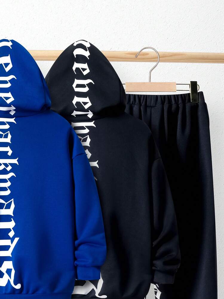 Tween Boy 2pcs Letter Graphic Hoodie & 1pc Sweatpants