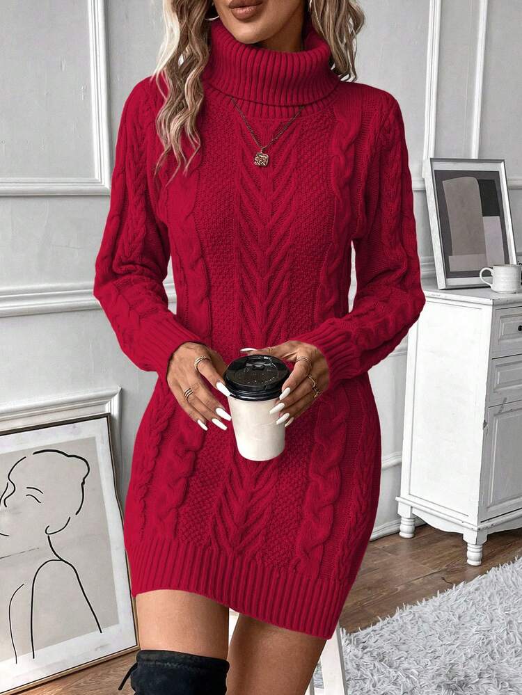 Women's High Neck Sweater Long Sleeve Dress Fall Winter Cloth For Women