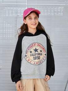 SHEIN Cô gái Đan Khối màu Lỏng lẻo phù hợp Tay Raglan Áo nỉ có mũ - Nhiều màu - Xem 1