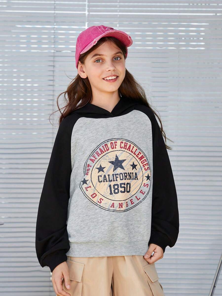 SHEIN Cô gái Đan Khối màu Lỏng lẻo phù hợp Tay Raglan Áo nỉ có mũ - Nhiều màu - Xem 1