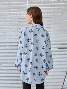 SHEIN 女生蝴蝶圖案編織休閒寬鬆襯衫 - 黑與白 - 查看 2