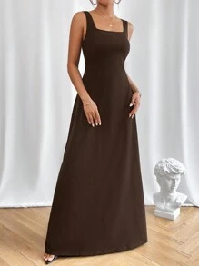 SHEIN Essnce Vestido Evasé De Color Liso Para Mujer - Café integral - Ver 3