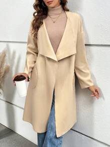 SHEIN LUNE 大翻領落肩袖開門襟外套 - 杏色 - 查看 4