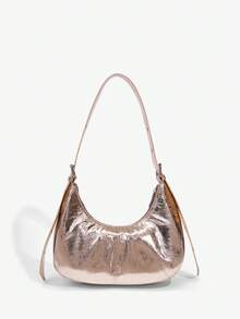 SHEIN SXY 扣環裝飾金屬 Hobo 包 - 玫瑰金 - 查看 4