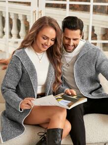 Manfinity Unisex Uomo 1 pezzo Cardigan con doppia tasca bordo a contrasto con cappuccio