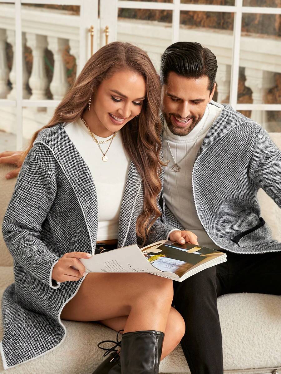 Manfinity Unisex Uomo 1 pezzo Cardigan con doppia tasca bordo a contrasto con cappuccio