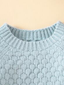 SHEIN 寶寶男孩純色倒馬襉針織連體衣 - 藍色 - 查看 4