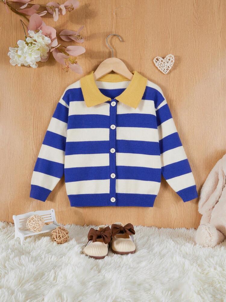 Young Girl Colorblock Button Front Cardigan