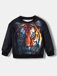 SHEIN Young Boy Tiger Print Sweatshirt - Black - View 1