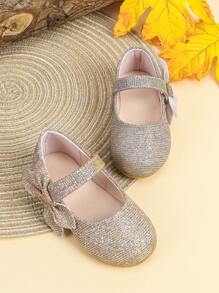 英式舒適嬰兒平底鞋,嬰兒學步鞋,時尚室外平底步行鞋適用於女嬰,幼兒休閒皮鞋 - 香檳色 - 查看 4