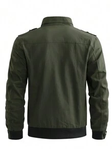 Manfinity Homme Áo khoác nam dài tay phối màu, kiểu dáng cargo, có khóa kéo, thích hợp cho mùa thu. - xanh quân đội - Xem 2