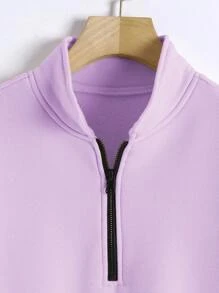 SHEIN Essnce Của phụ nữ Màu thuần Mặt trước Dây kéo Lông cừu Áo nỉ - Màu tím - Xem 5