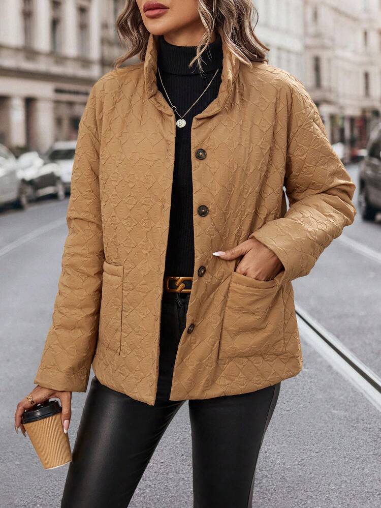 Textured Waist Belt Solid Color Padded Padded Coat Clothes Winter