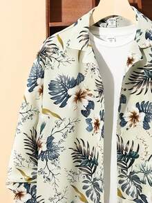 SHEIN 男孩花卉圖案有圖案的寬鬆調低翻領編織襯衫 - 彩色 - 查看 6