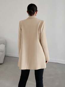 EURMUSE Double Breasted Loose Fit Fine Cut Suit Jacket - Beige - View 2