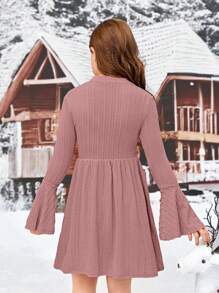 SHEIN 休閒純色女童（大）洋裝 - 藕粉色 - 查看 2