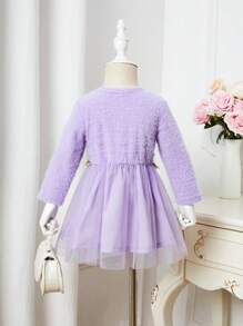 Baby Girl Floral Appliques Mesh Overlay Fuzzy Dress