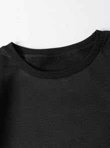 SHEIN EZwear 大尺寸卡通字母印花圓領運動衫 - 黑色 - 查看 7