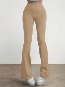 RueChic High Waisted Flared Long Pants - Apricot - View 2