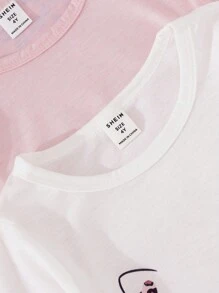 SHEIN Elladie kids Young Girl 3pcs Leopard & Cartoon Graphic Tee, School, Campus, College - Multicolor - View 5