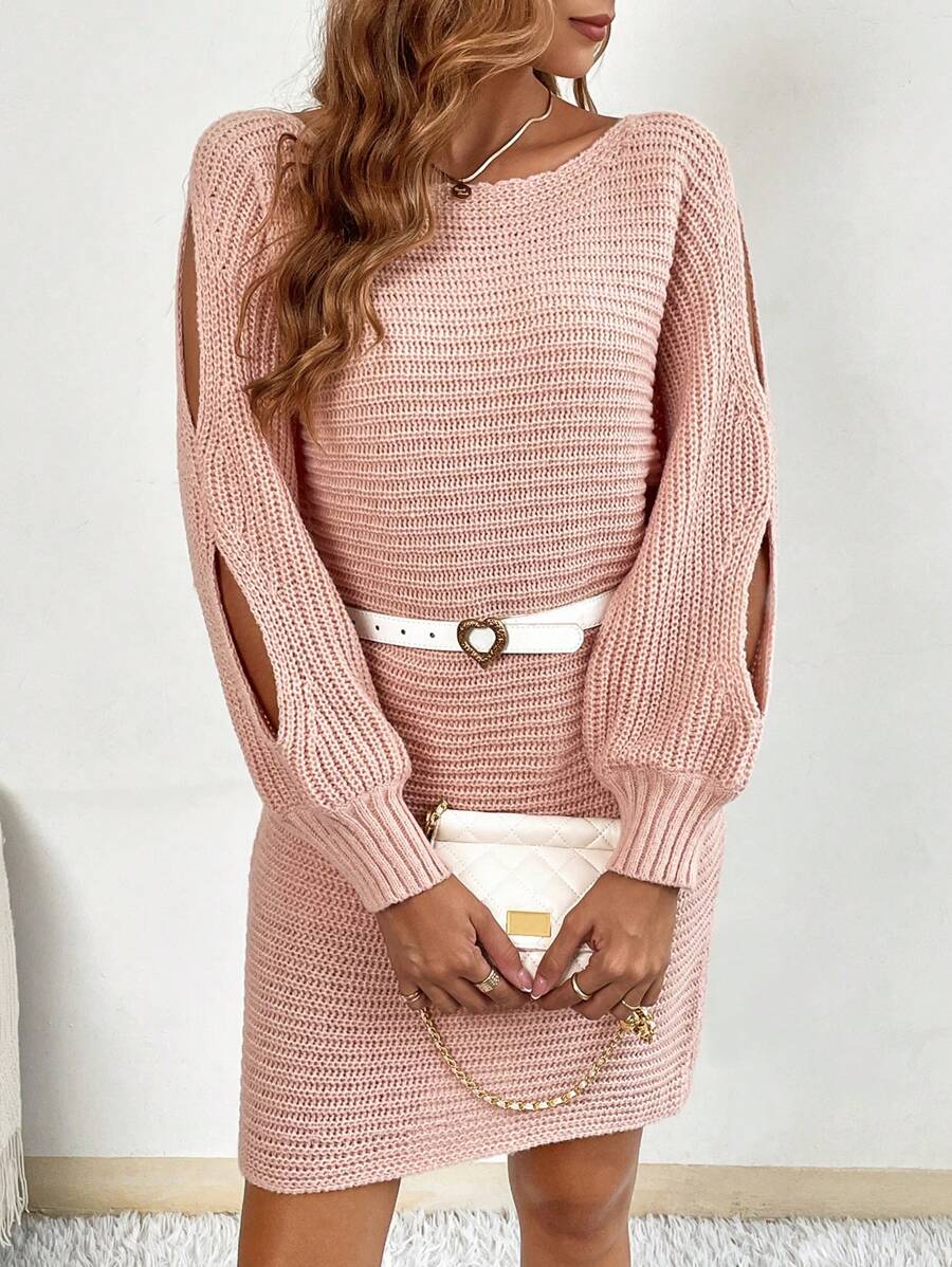 SHEIN Clasi 女性鏤空袖毛衣洋裝 - 粉色 - 查看 1