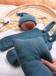 Baby Boy Solid Jumpsuit & Hat & Pillow Photography Set - Blue - View 4