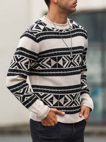 Manfinity Homme Men Geo Pattern Sweater - Apricot - View 2