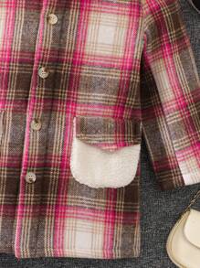 SHEIN Kleiner Junge Mantel mit Kapuze, Plaid Muster, Teddy Futter,