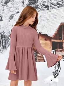 SHEIN 休閒純色女童（大）洋裝 - 藕粉色 - 查看 6