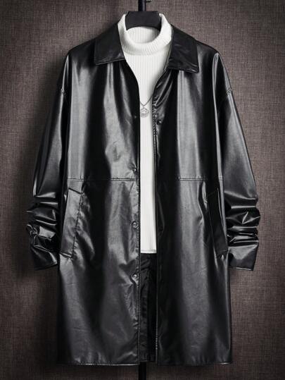 GENTILAND Guys Slant Pocket PU Leather Coat Without Sweater