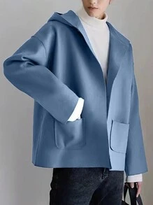 Manfinity Homme Áo khoác nam dài tay có mũ trùm đầu rộng rãi có túi vá - Màu xanh bụi bặm - Xem 1