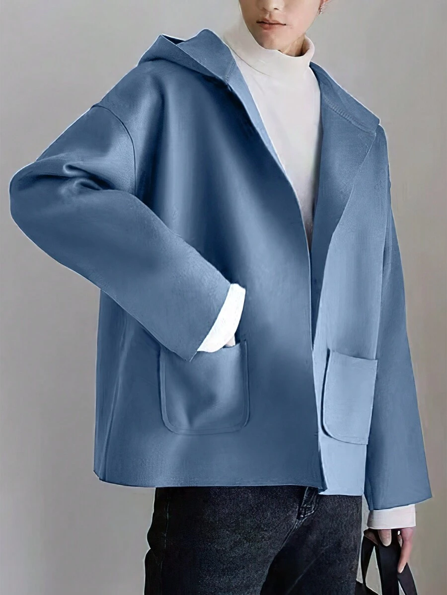 Manfinity Homme Áo khoác nam dài tay có mũ trùm đầu rộng rãi có túi vá - Màu xanh bụi bặm - Xem 1