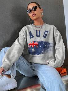 SHEIN Unity 字母印花下垂肩束腰衛衣 - 灰色 - 查看 5