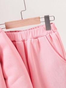 Tween Girl Heart And Letter Print Hooded Fleece Sweatshirt And Pants Set - Pink - View 5