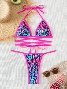 Swim SXY Dames bikiniset met halterband en luipaardprint Summer Beach