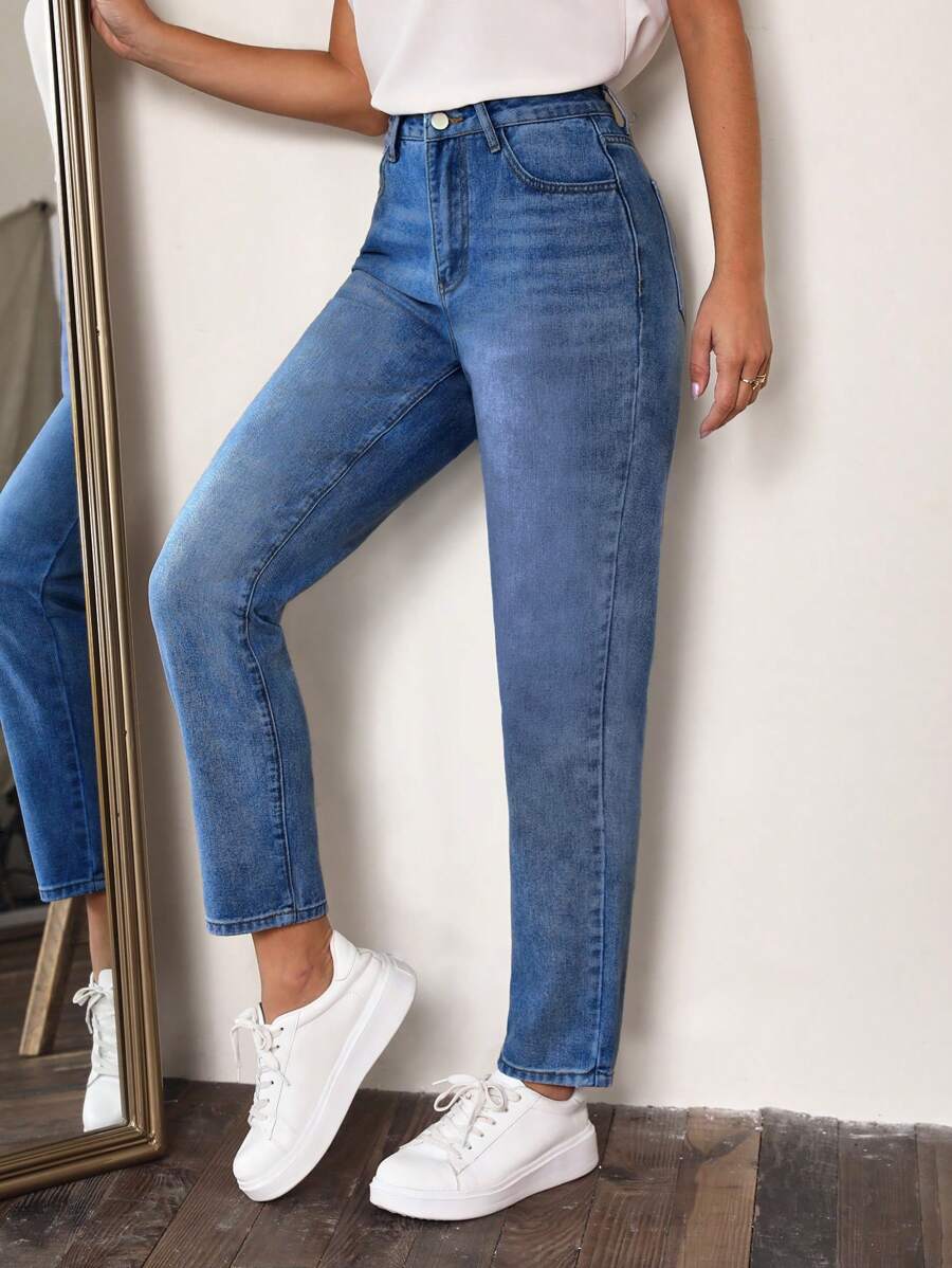 SHEIN EZwear 錐形牛仔褲 - 藍色 - 查看 1