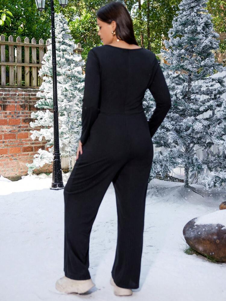 Plus Solid Wide Leg Jumpsuit
