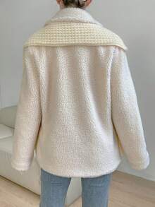 Chiquease Cổ áo Lót Teddy Nút đơn áo - Màu be - Xem 2