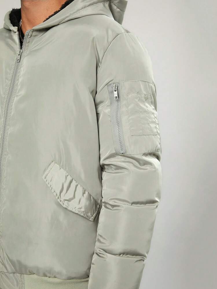 Men Zip Up Hooded Padded Coat, For Fall Winter
