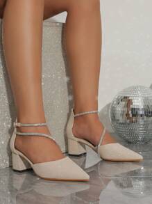 2025秋冬季高跟尖头水钻装饰鞋，优雅高贵，适合派对和日常穿着，时尚镂空设计女鞋，优雅