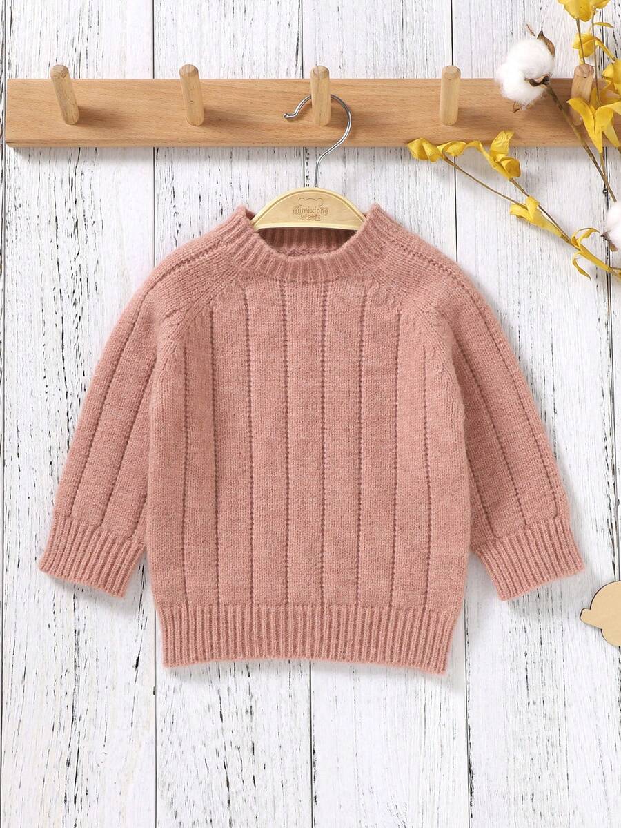 Baby Girl Raglan Sleeve Ribbed Knit Sweater - Pink - View 1