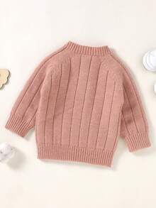 Baby Girl Raglan Sleeve Ribbed Knit Sweater - Pink - View 2